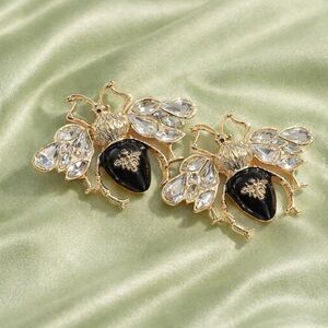Vintage Bee Stud Earrings Gold Tone with Crystal Rhinestone Wings
